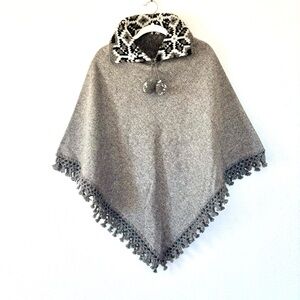 Gray 100% Wool Poncho Cape One Size OS Mexican S M L